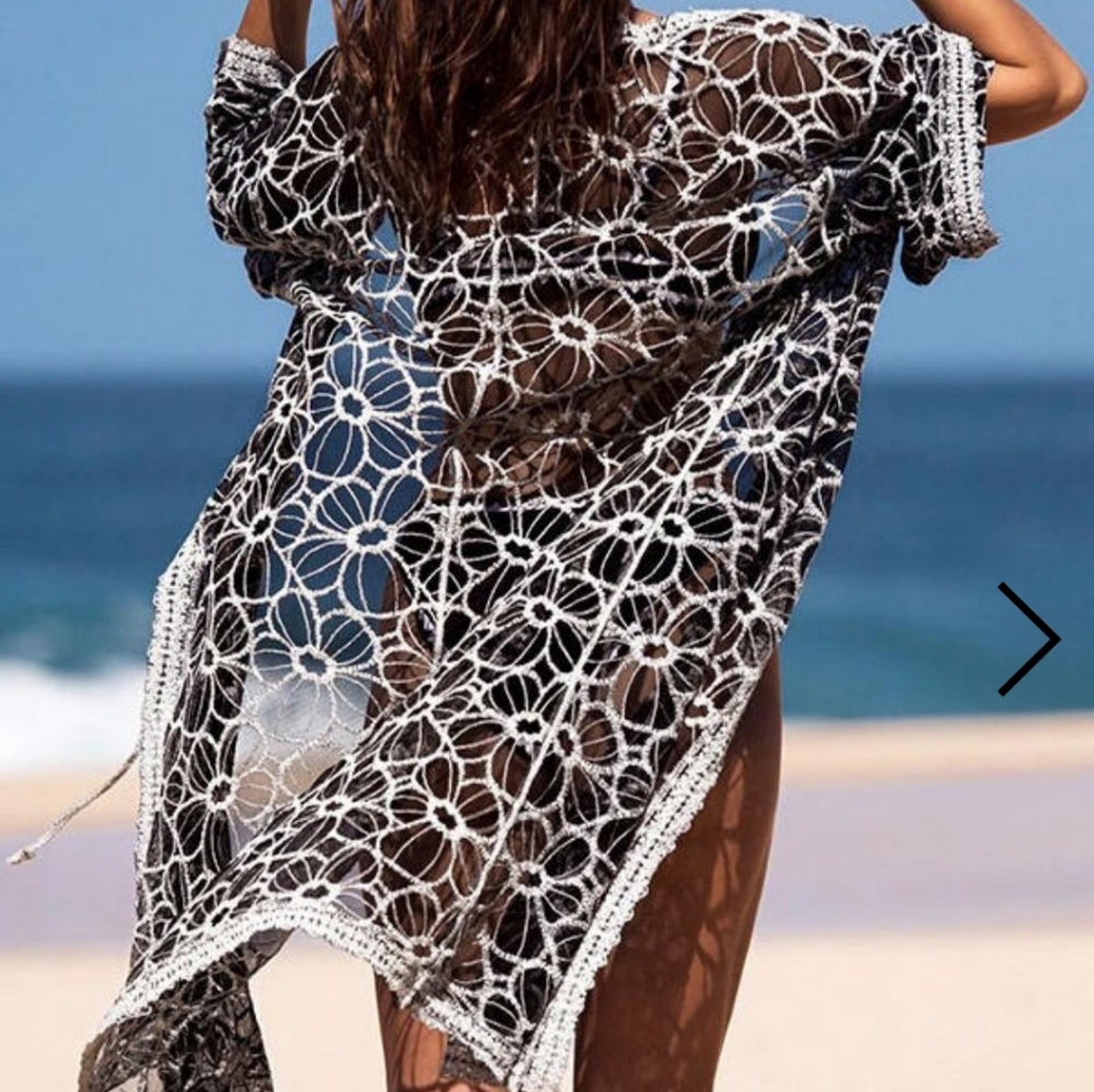 HP 🎈 Lace Embroidered Cover Up - Black - Picture 2 of 6